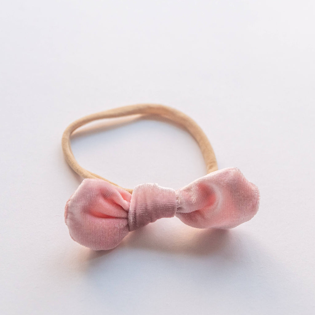 Baby Velvet Bow Elastic Headband | Light Pink