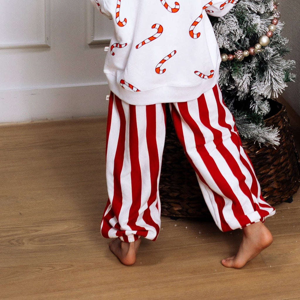 Kids Striped Joggers | Red and White