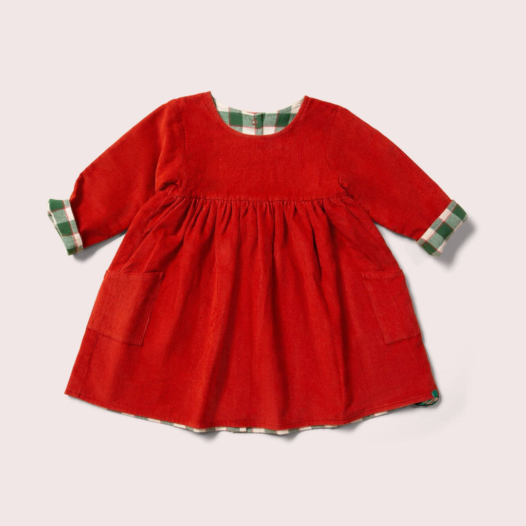 Baby and Girl Reversible Corduroy Dress| Red