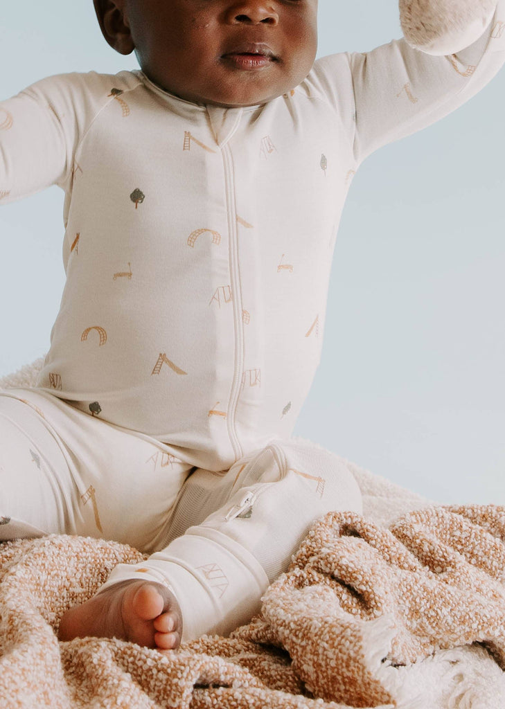Baby Tencel Lyocell Footy Pajamas with Playground Print | Cream