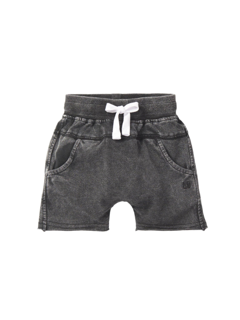 Baby Acid Wash Raw Edge Harem Short | Black