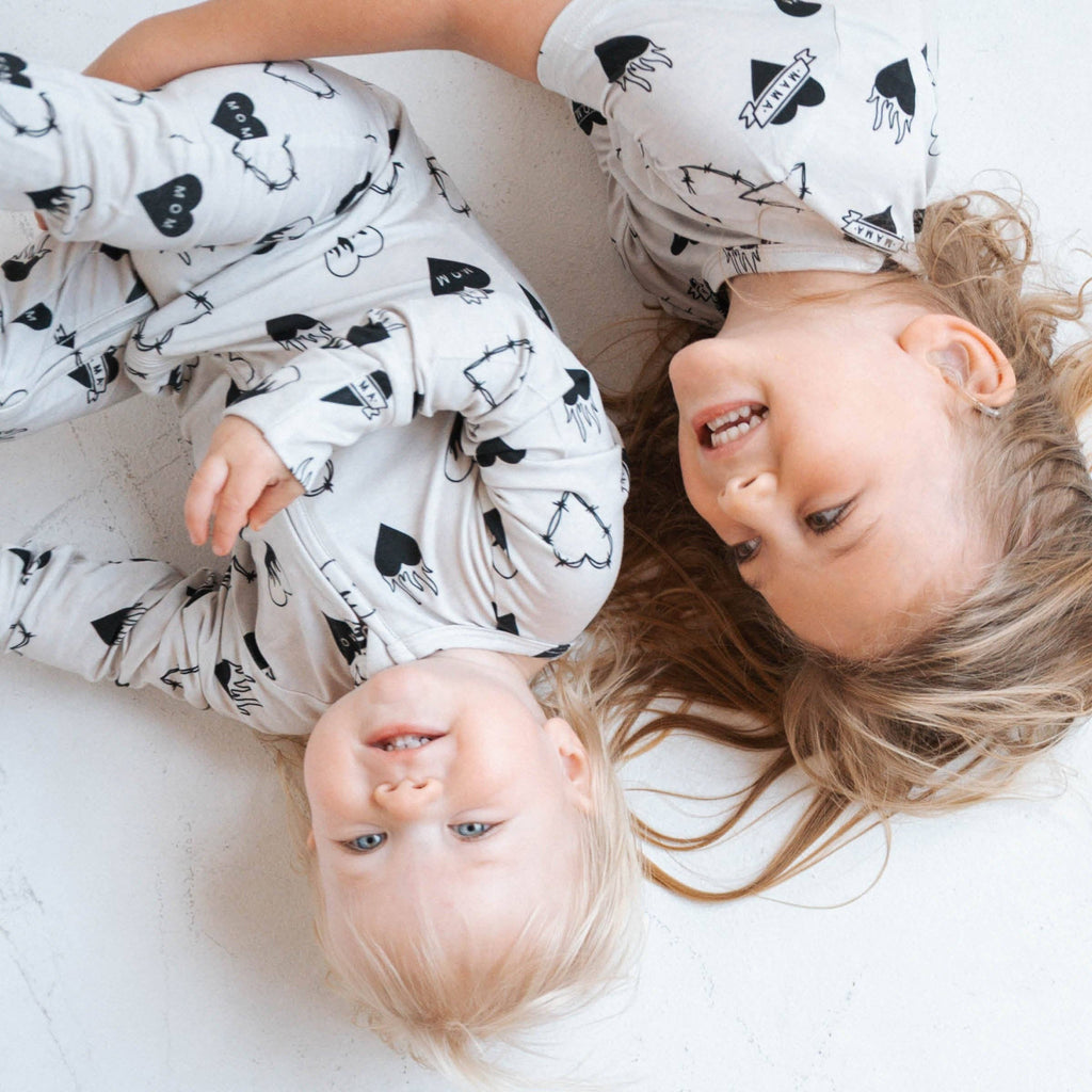 Toddler & Kids Bamboo Two Piece Set | Tattoo Heart Heather Grey