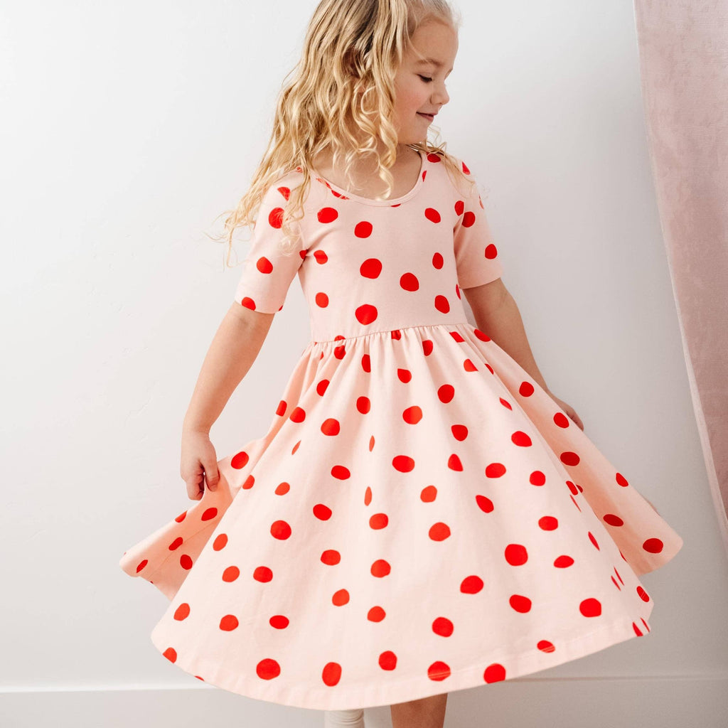 Girls Short Sleeve Ballet Dress | Blush Dot