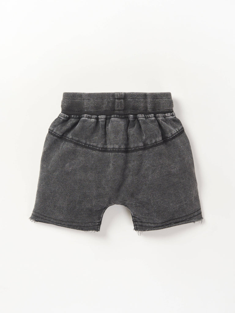 Baby Acid Wash Raw Edge Harem Short | Black
