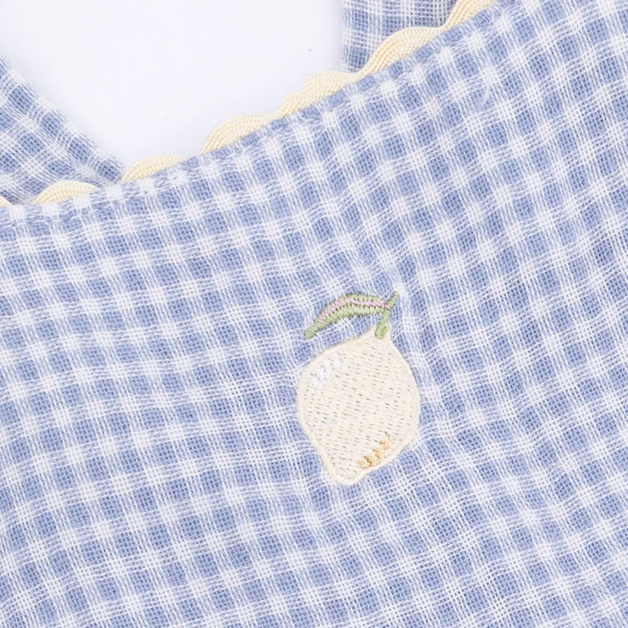 Baby Ric Rac Ruffle Lemon Sunsuit | Gingham Blue