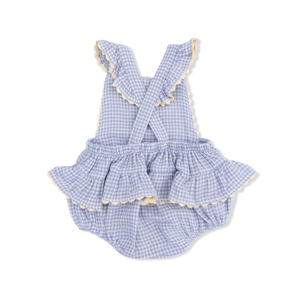 Baby Ric Rac Ruffle Lemon Sunsuit | Gingham Blue