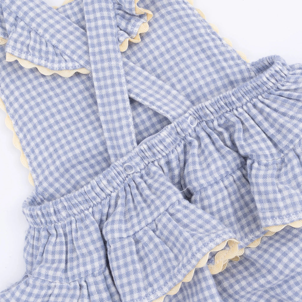 Baby Ric Rac Ruffle Lemon Sunsuit | Gingham Blue