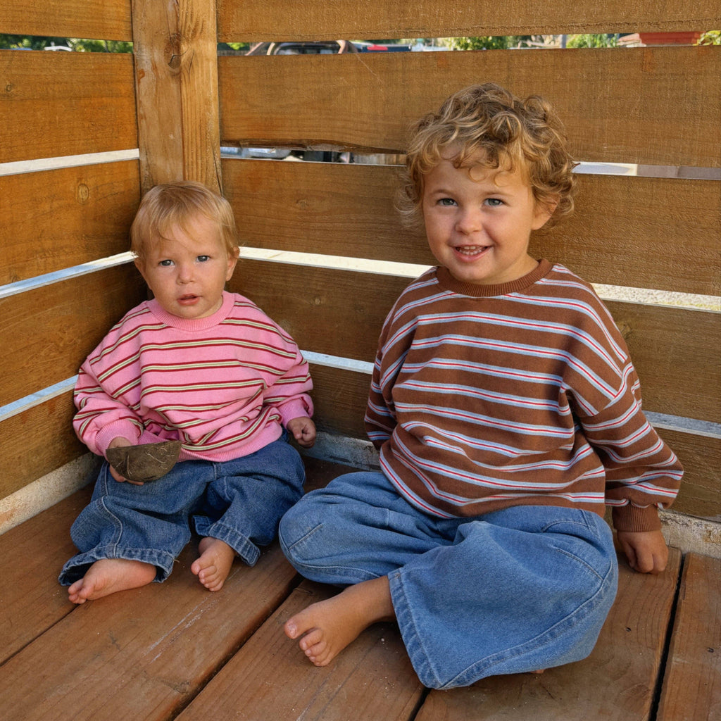Kids Stripe Long Sleeve Terry Sweatshirt | Brown