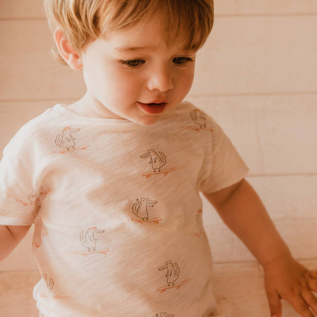 Baby Organic Cotton Jersey T-shirt | Skating Pablo The Alligator