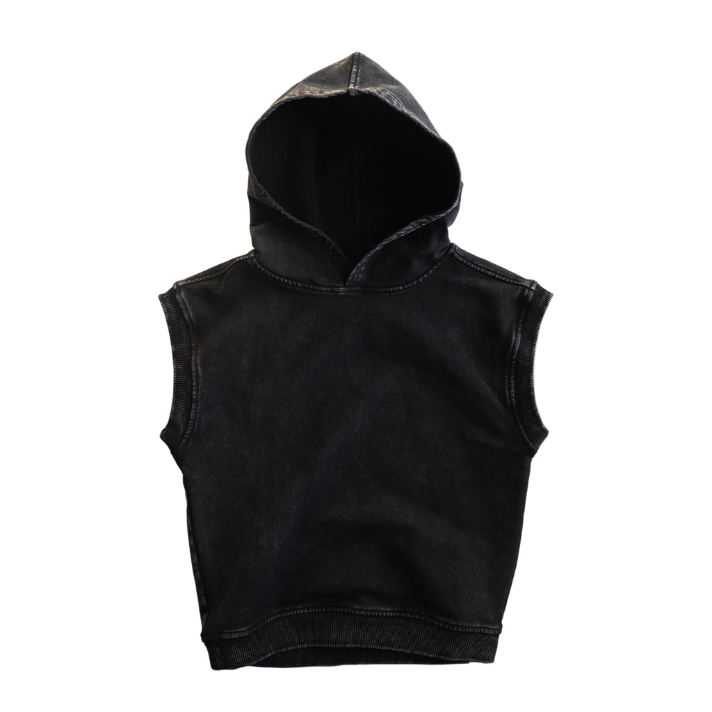 Baby and Kids Acid Wash Sleeveless Hoodie | Black