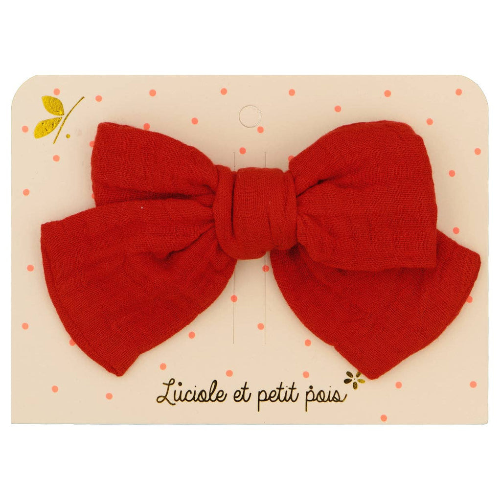 Princess Big Bow Hair Clip | Brick Red Double Gauze