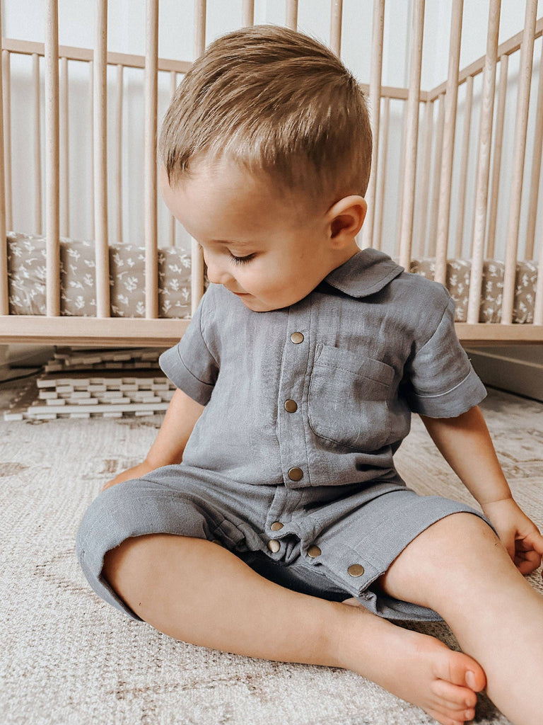 Baby Organic Muslin Mechanic Jumpsuit |  Moonstone
