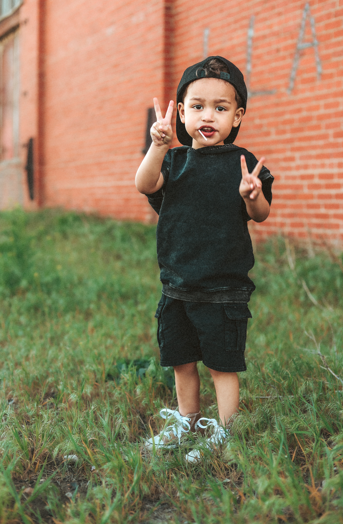 Baby and Kids Acid Wash Sleeveless Hoodie | Black