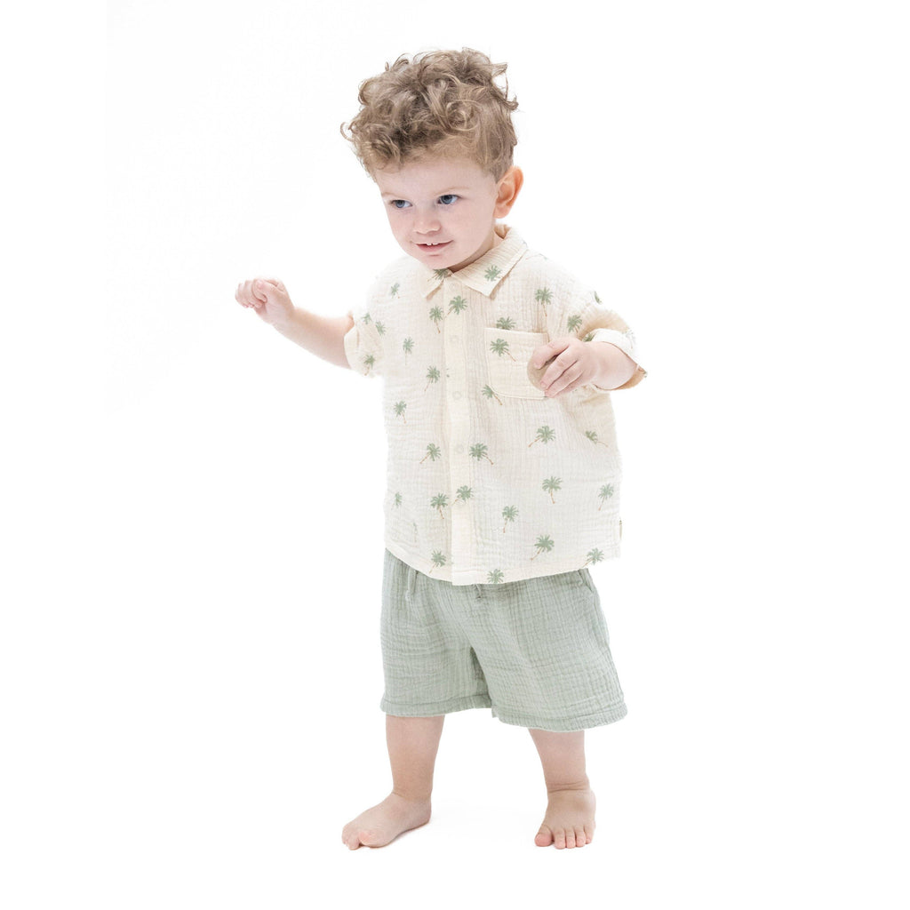 Baby & Toddler Palm Tree Polo and Short Set | Cream & Sage