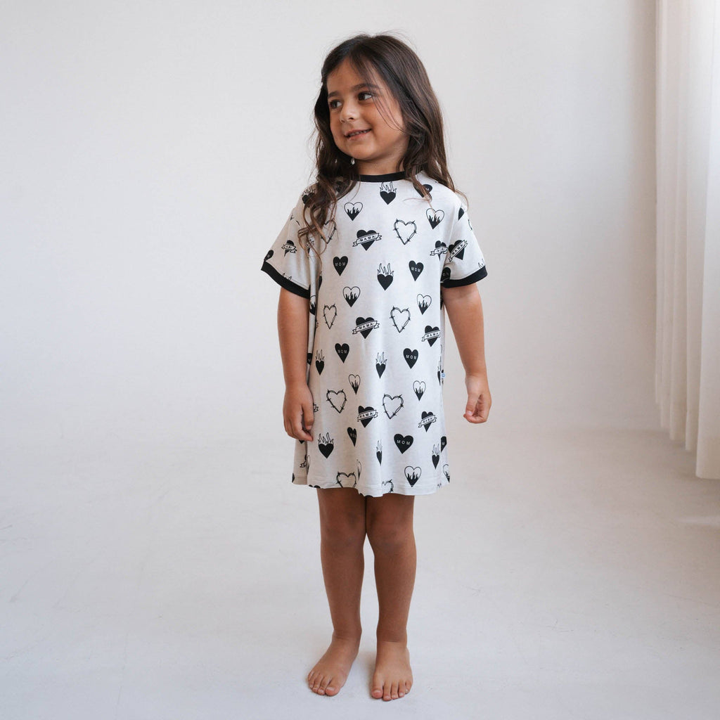 Toddler & Girls T-Shirt Dress | Tattoo Heart Heather Grey