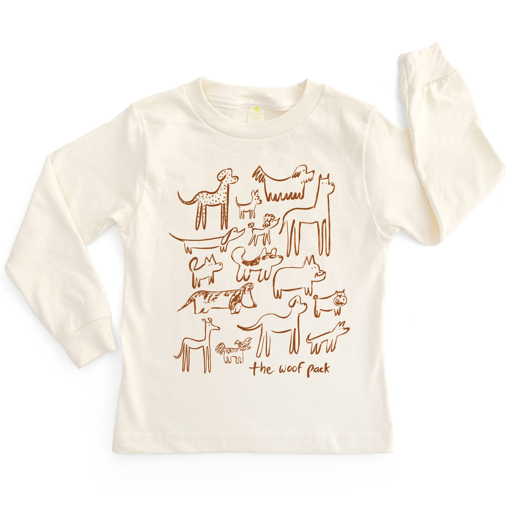 Toddlers Long Sleeve Woof Pack T-Shirt | Natural