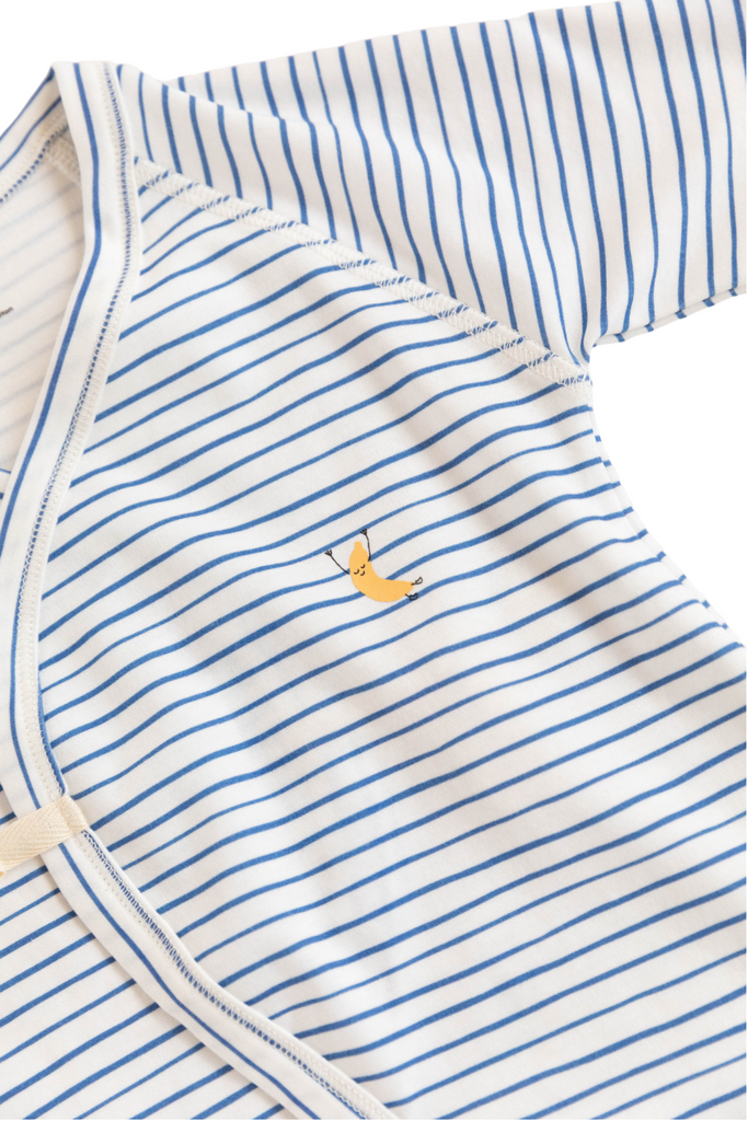 Blue Stripe Print Baby Kimono Onesie