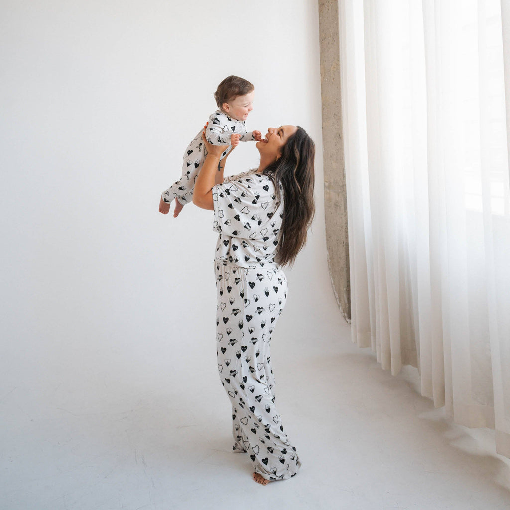 Baby Bamboo Zip Romper|  Tattoo Heart Heather Grey