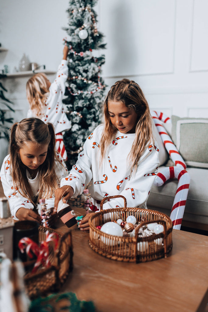 Girls Candy Cane Pullover | White