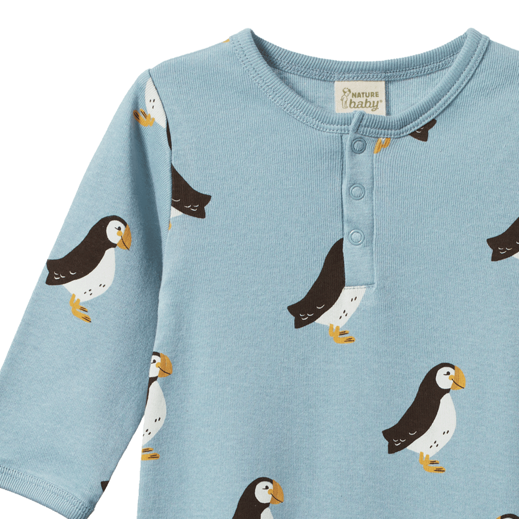 Baby Puffin Bird Print Sleep Suit | Blue