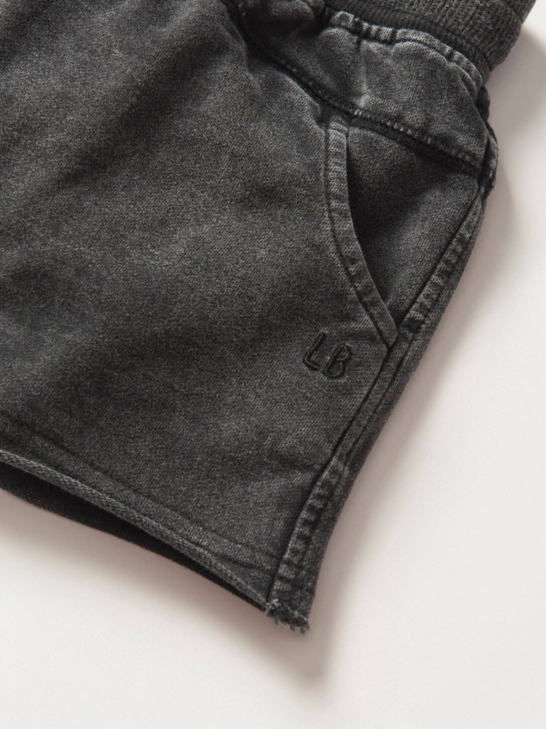 Baby Acid Wash Raw Edge Harem Short | Black