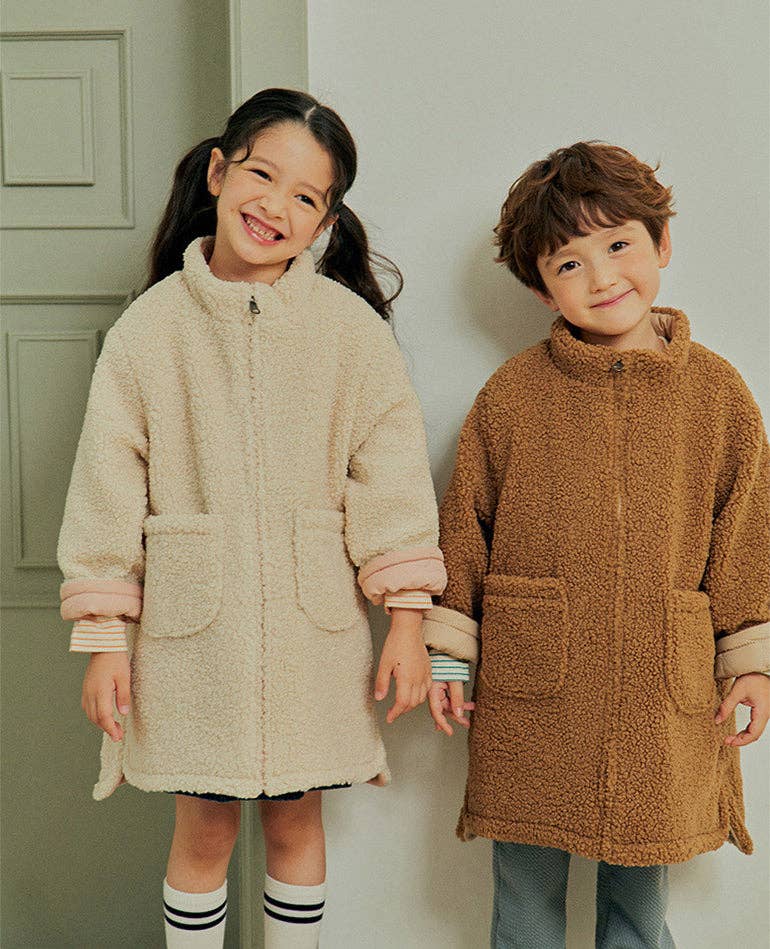 Quilt & Teddy Reversible Long Jacket | Beige/Brown