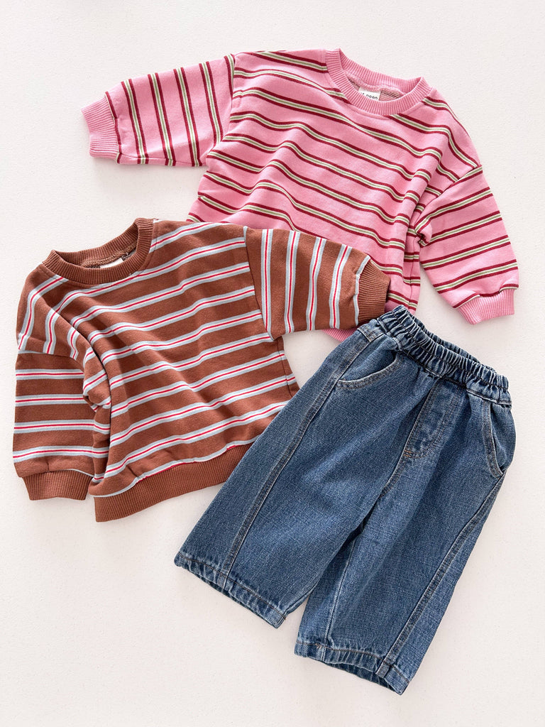 Kids Stripe Long Sleeve Terry Sweatshirt | Brown