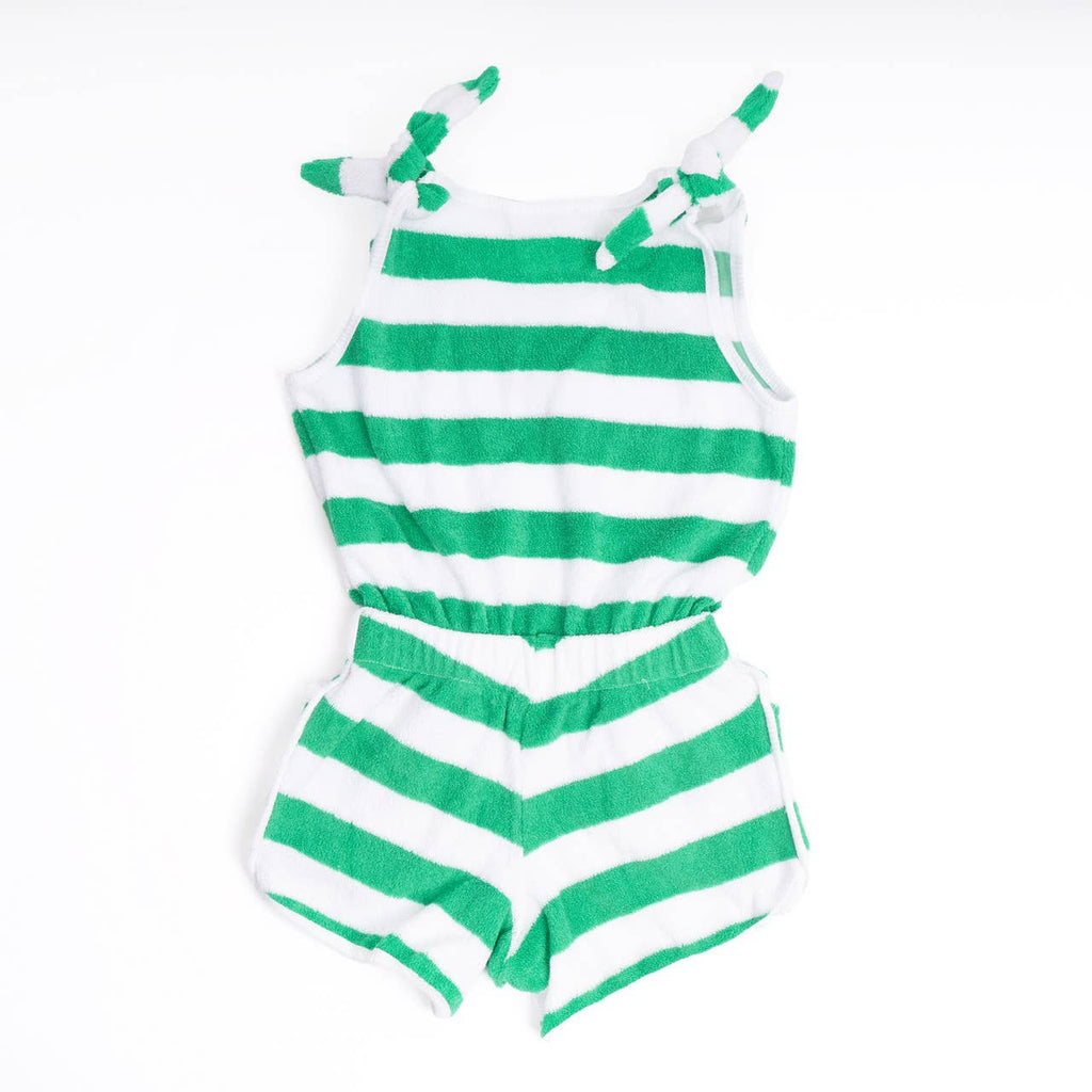 Girls Stripe Terry Romper | Green
