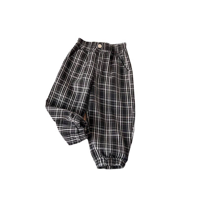 Toddler & Kid Balloon Checkered Pants | Black & Grey
