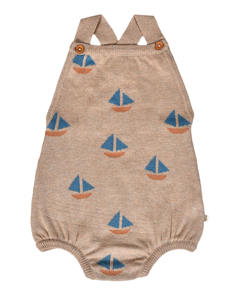 Baby Frankie Romper with Boats Pattern | Sand