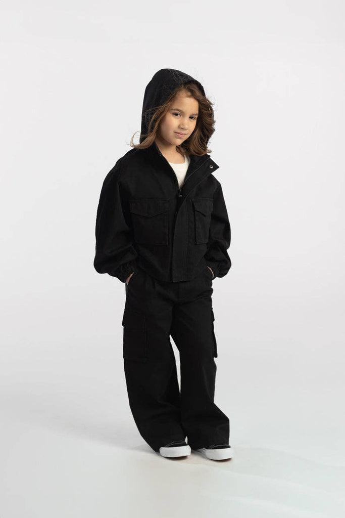 Kids Cropped Cargo Jacket | Black