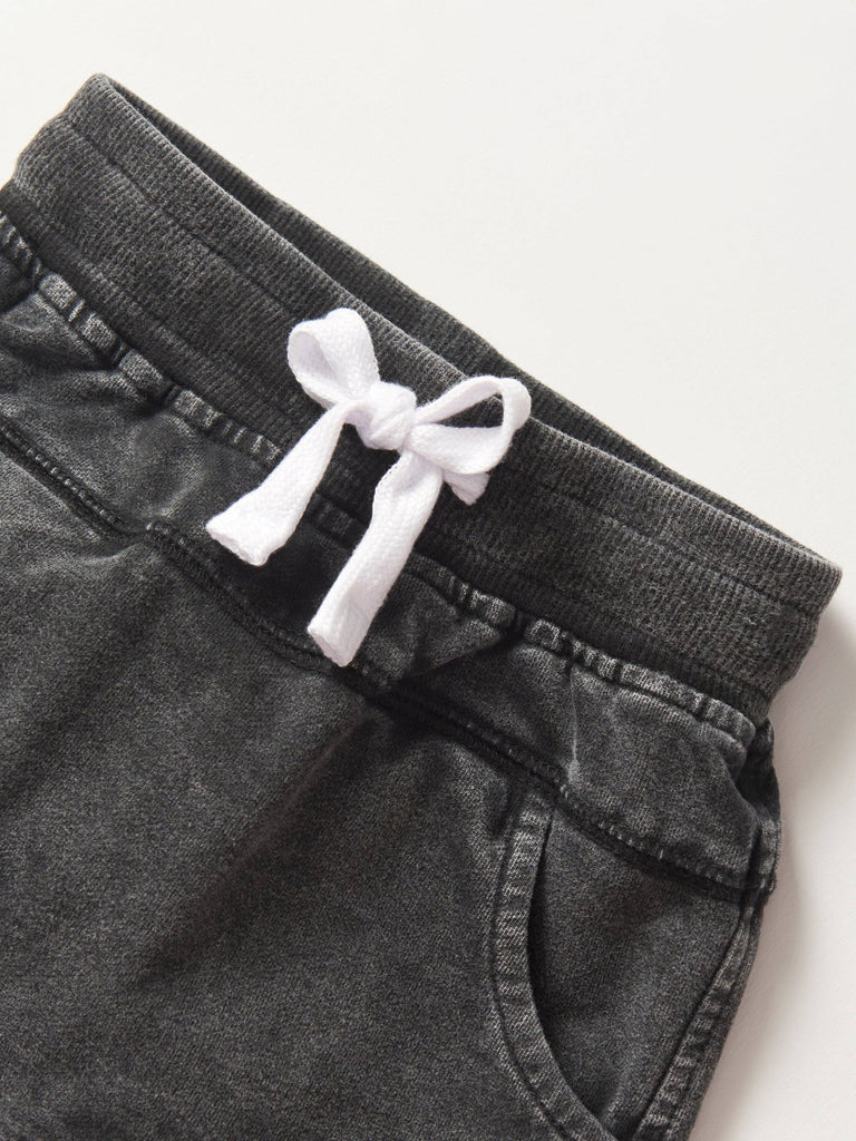 Baby Acid Wash Raw Edge Harem Short | Black