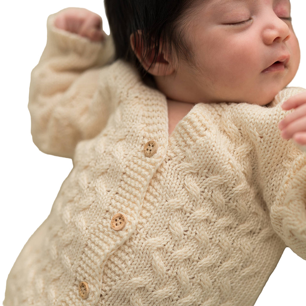 Baby Jacket and Pant Cable Knit Set | White