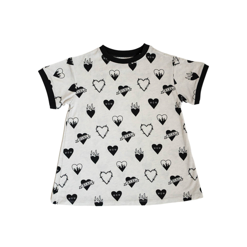 Toddler & Girls T-Shirt Dress | Tattoo Heart Heather Grey