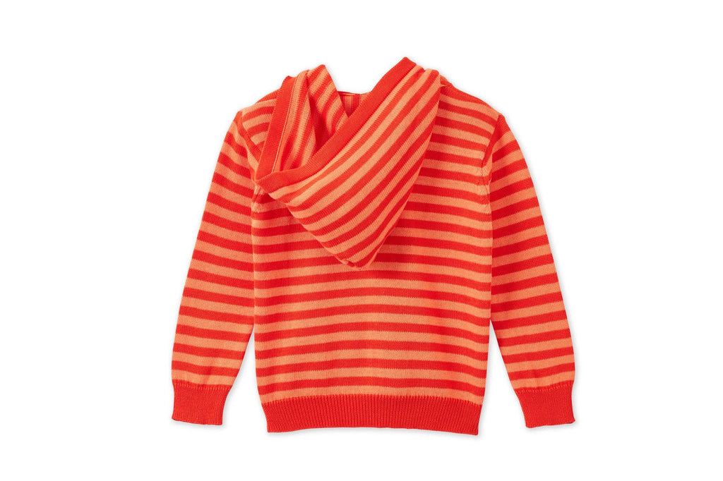 Organic Knit Cardigan | Coral/Salmon Stripe