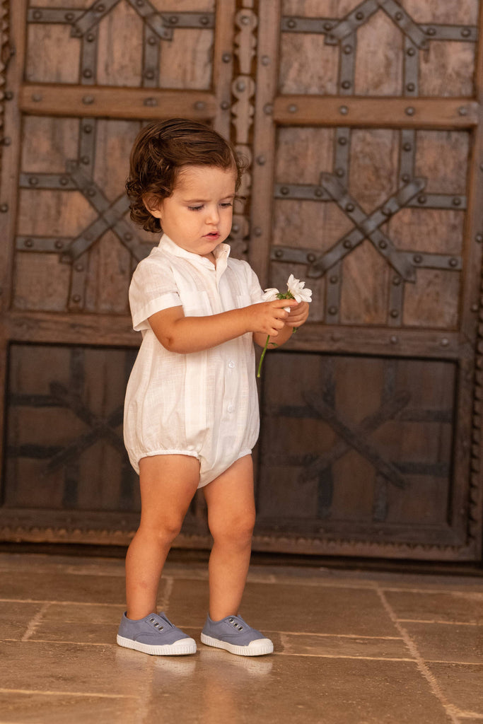 Baby Pleated Short Sleeve Romper | Cream