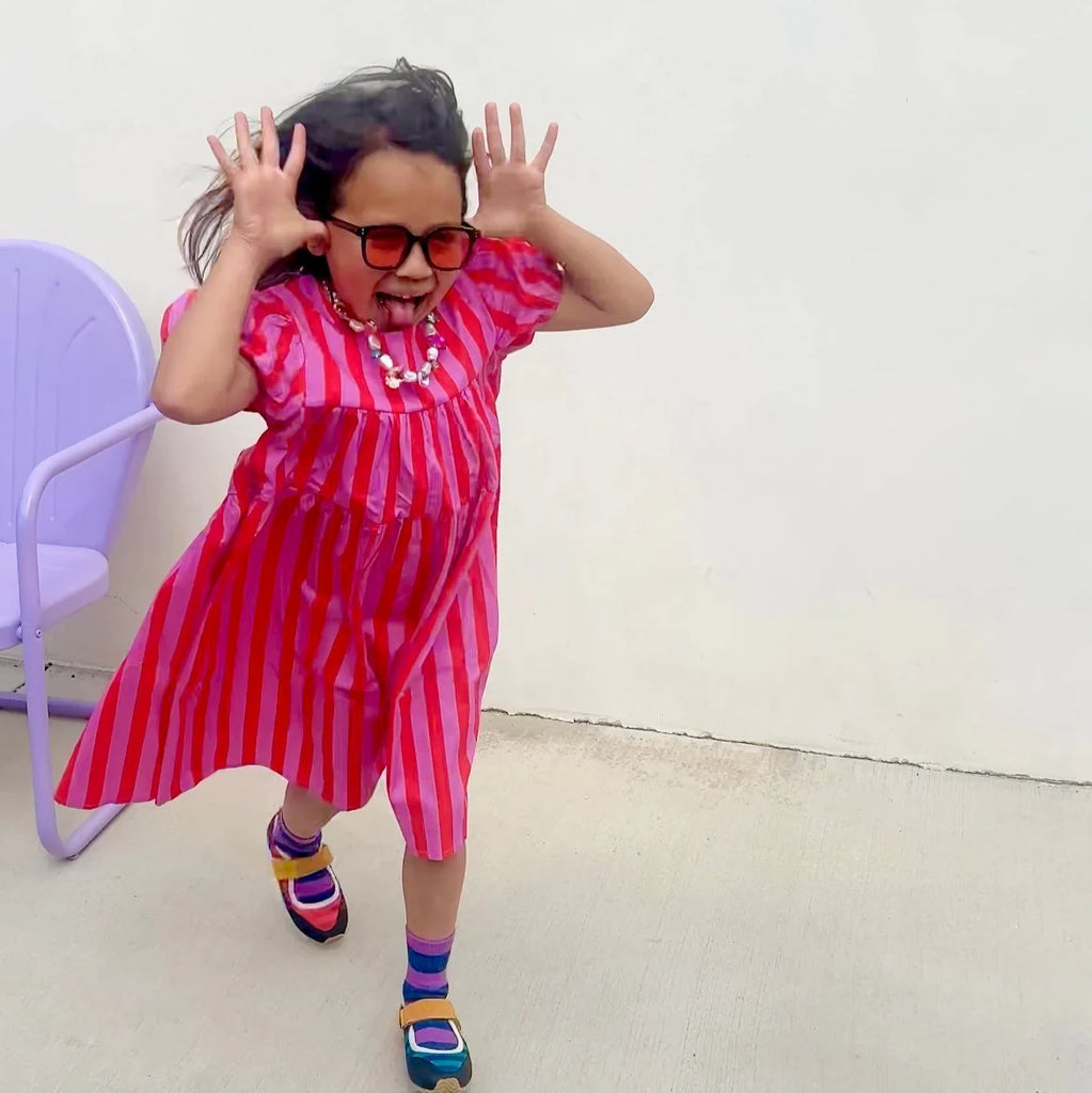 Girls Circus Stripe Dress | Red & Purple