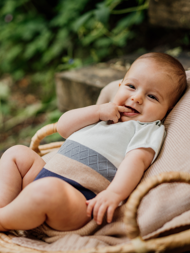 Baby Short-Sleeved Knitted Polo Shortie | Sea Breeze