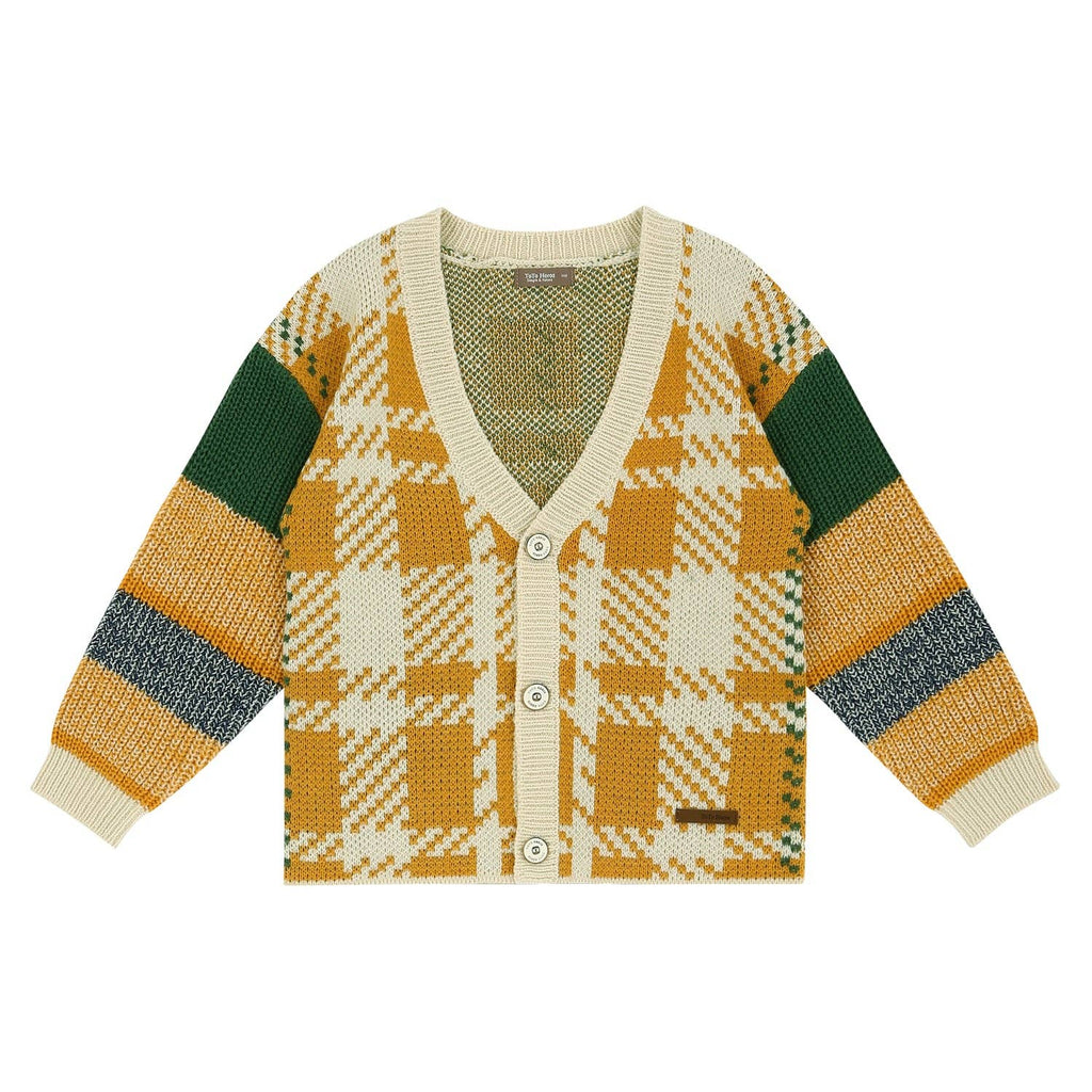 Multi-Colorblock Checkered Knit Cardigan