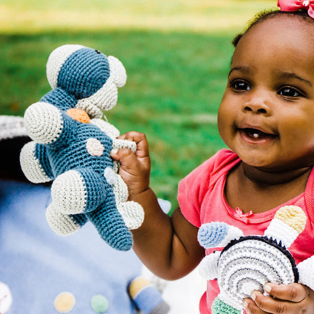 Organic Dino Rattle | Petrol Blue