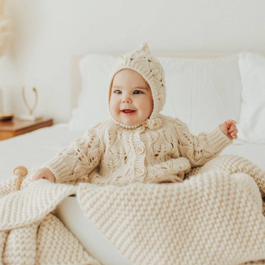 Leaf Lace Hand Knit Cardigan Sweater | Natural