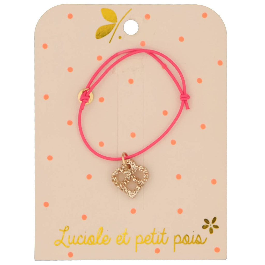 Girls Elastic Cord bracelet | Fuchsia Pink with Gold Pretzel