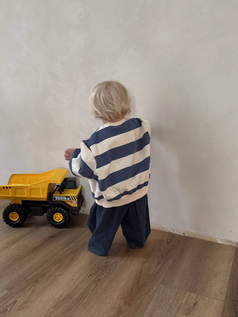 Kids Oversized Brushed Cotton Stripe Sweatshirt | Cream & Blue