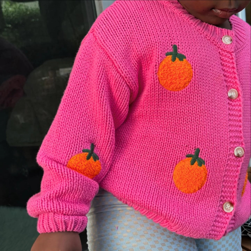 Baby and Kids Tangerine Cardigan | Pink with Tangerines