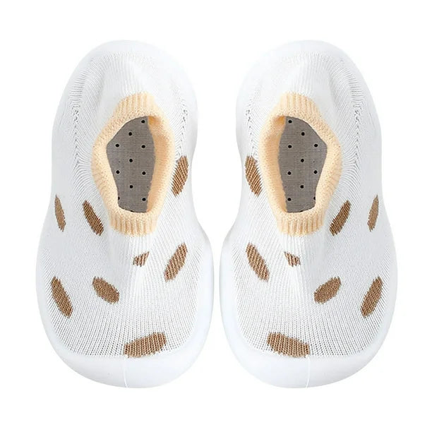 Baby and Toddler Non-Slip Sock Style Slippers | Beige Polka Dots