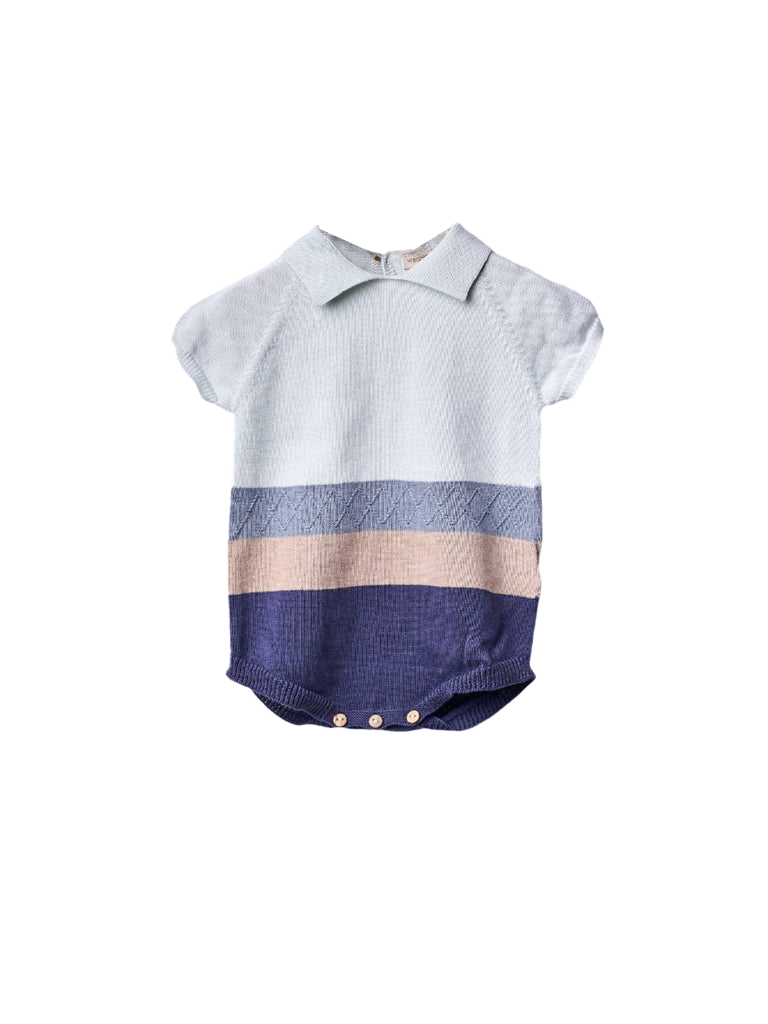 Baby Short-Sleeved Knitted Polo Shortie | Sea Breeze