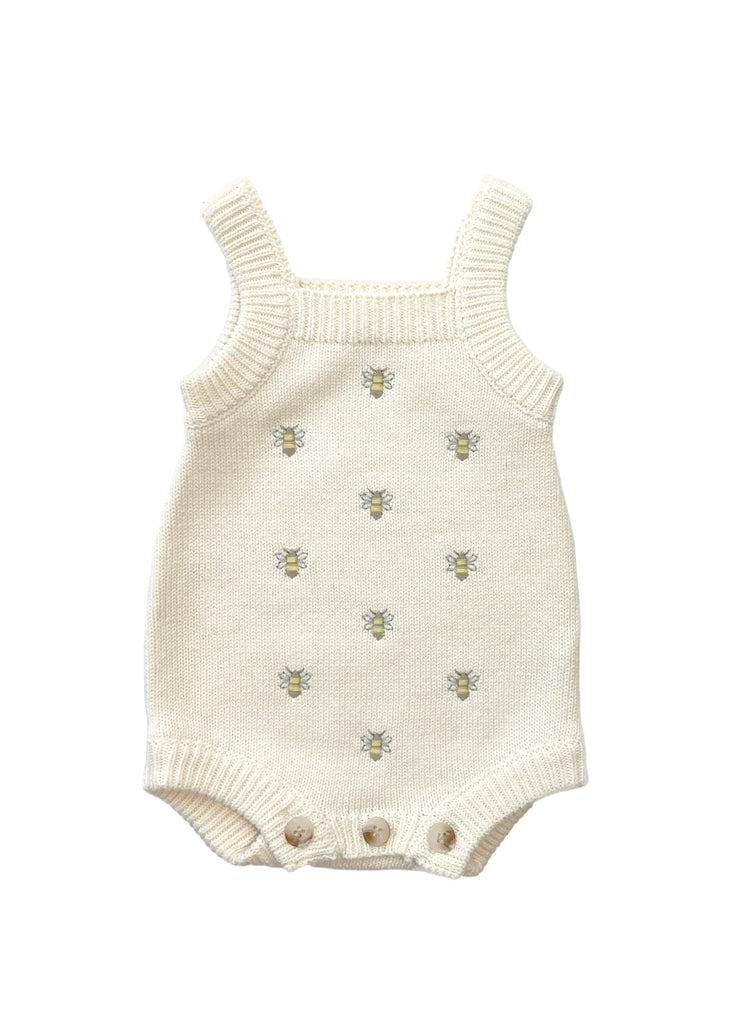 Baby Busy Bee Knit Romper | Cream