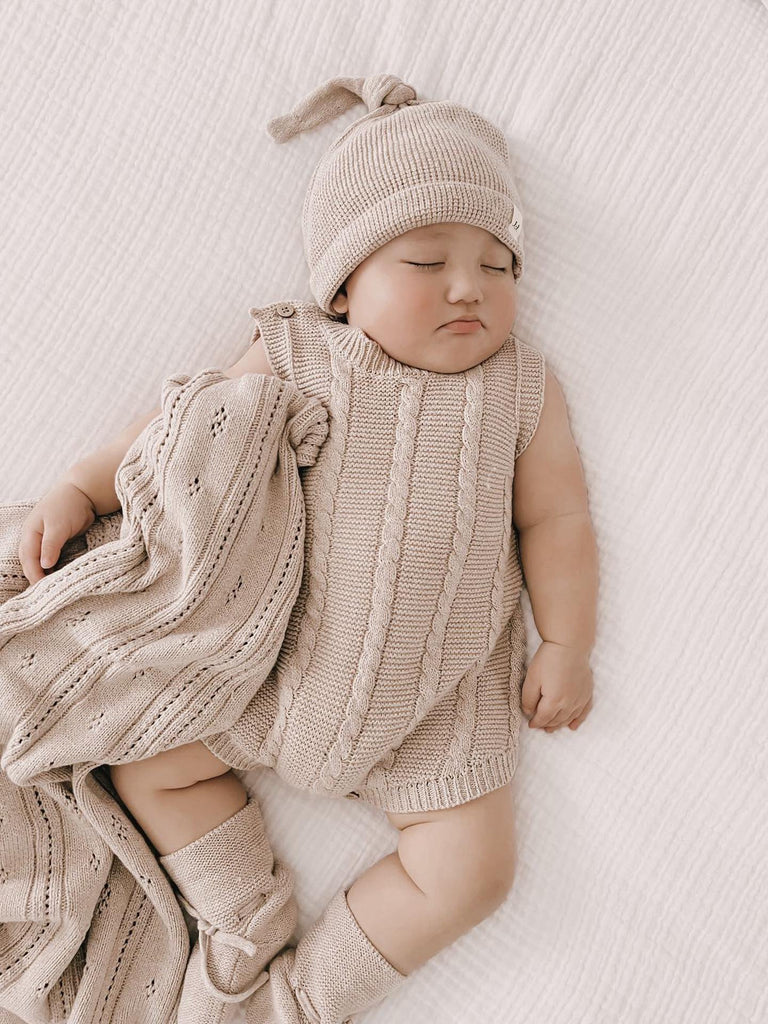 Baby Cable Knit Summer Romper | Heather Beige