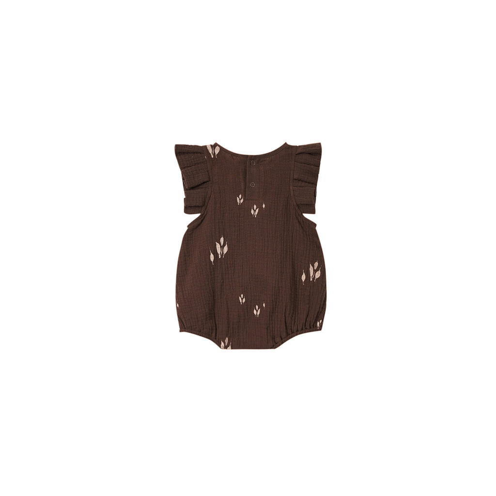 Baby Girls Bubble Romper with Box Pleated Ruffles - Brown