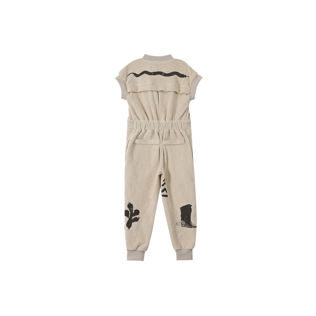 Kids Terry Flightsuit with Print - Sand